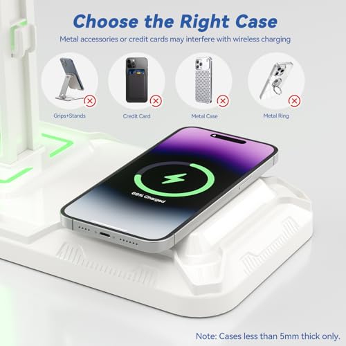KDD RGB Headphone & Controller Stand with Wireless Charging - Rotatable Headset Stand with 9 Light Modes - Controller Holder with 2 USB and Type C Ports - for Gamers Desktop Accessories(White) - Image 3