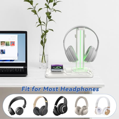 KDD RGB Headphone & Controller Stand with Wireless Charging - Rotatable Headset Stand with 9 Light Modes - Controller Holder with 2 USB and Type C Ports - for Gamers Desktop Accessories(White) - Image 5
