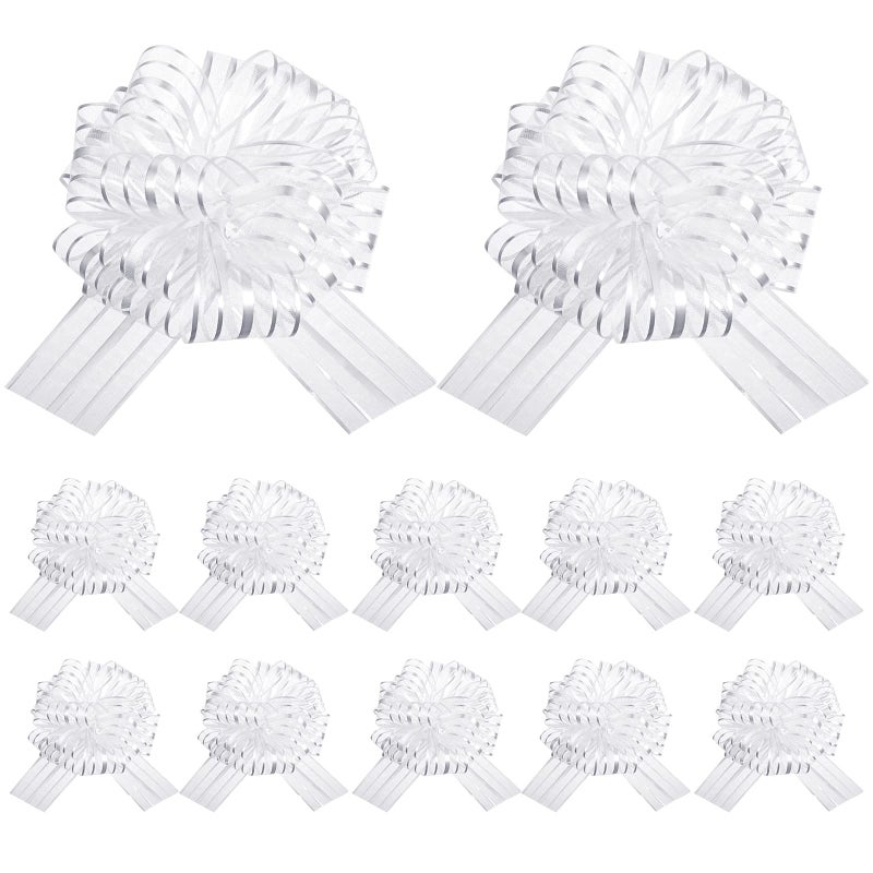 12 Pieces Large Pull Bow for Gift Wrapping Ribbon Pull Bows for Presents Wedding Baskets for Wrapping Boxes Flower Decorations8 InchWhite