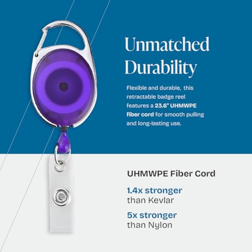 Will Well 2 Pack Id Badge Holder With Clip – Transparent Purple Badge Reels with Id Sleeves Set – Clear Id Card Holder Retractable – Vertical Lanyard ID Holder with Badge Reel – Badge Holders with 24" Pull Cord - Image 2