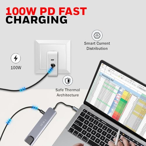 COMFYHOME 10 in 1Multiport Type C Hub/Docking Station Adapter with 4K HDMI & RJ45 Ethernet, USB 3.0, 5Gbps High Speed Data Transfer, 100W PD SD/TF Card Reader, Hub Extension Dongle for Laptop/Mac/ipad - Image 5