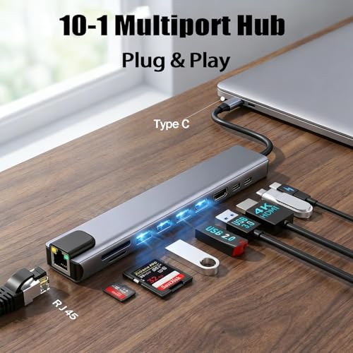 COMFYHOME 10 in 1Multiport Type C Hub/Docking Station Adapter with 4K HDMI & RJ45 Ethernet, USB 3.0, 5Gbps High Speed Data Transfer, 100W PD SD/TF Card Reader, Hub Extension Dongle for Laptop/Mac/ipad - Image 2