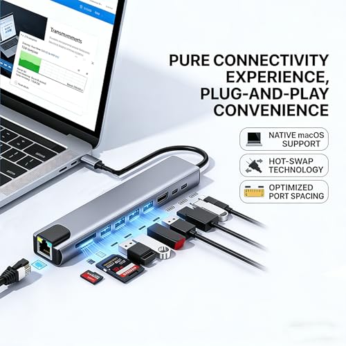 COMFYHOME 10 in 1Multiport Type C Hub/Docking Station Adapter with 4K HDMI & RJ45 Ethernet, USB 3.0, 5Gbps High Speed Data Transfer, 100W PD SD/TF Card Reader, Hub Extension Dongle for Laptop/Mac/ipad - Image 4