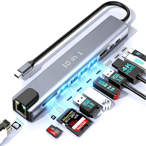 COMFYHOME 10 in 1Multiport Type C Hub/Docking Station Adapter with 4K HDMI & RJ45 Ethernet, USB 3.0, 5Gbps High Speed Data Transfer, 100W PD SD/TF Card Reader, Hub Extension Dongle for Laptop/Mac/ipad - Image 1