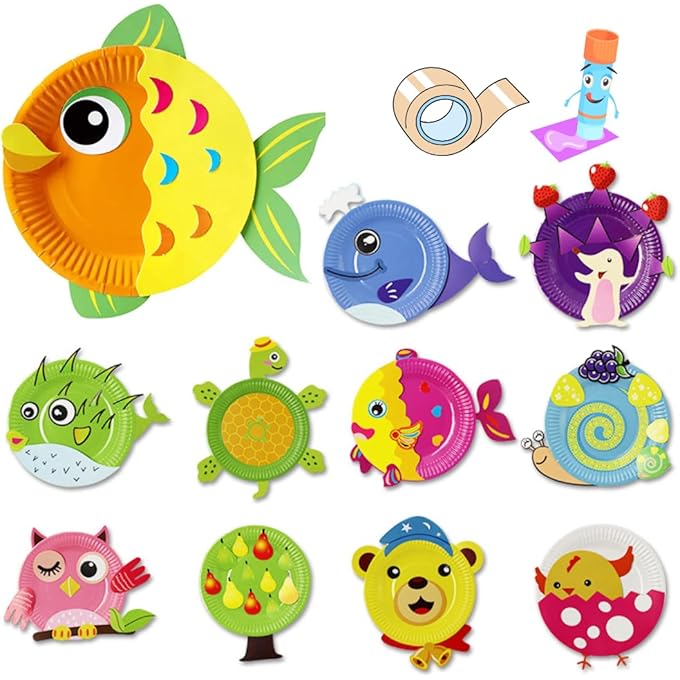 Crafts Paper Cup Art Kit for Kids - DIY Crafts Toys With 12 Cups and 12 Stickers - Learning Toy (DIY Plates)