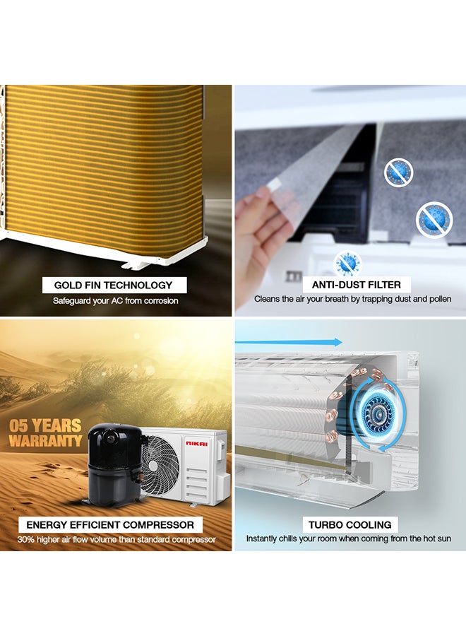 NIKAI 2 Ton Piston Split AC, Energy Saving Air Conditioner, Efficient Cooling With T3 Tropical Piston Compressor, 24000 BTU, Auto Restart, Best For Home, Room, Office And Shops, 5 Years Compressor Warranty NSAC24138E24E White - Image 4