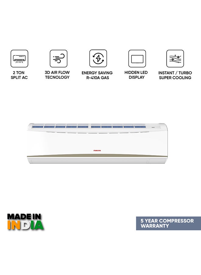 NIKAI 2 Ton Piston Split AC, Energy Saving Air Conditioner, Efficient Cooling With T3 Tropical Piston Compressor, 24000 BTU, Auto Restart, Best For Home, Room, Office And Shops, 5 Years Compressor Warranty NSAC24138E24E White - Image 1