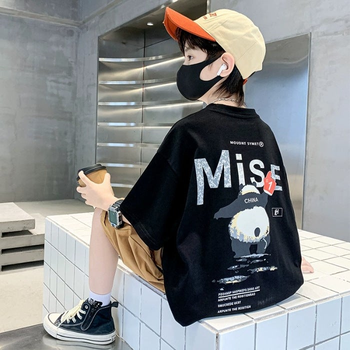 Boys Summer Short-sleeved Handsome Slim T-shirt New Children's Cotton Boys Niche Half-sleeved Cyber Popular Thin Top - Image 1