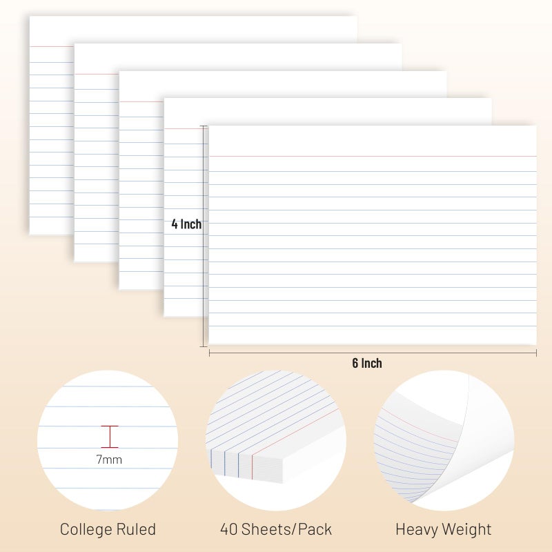 Nichela 200 Pcs Index Cards 4 x 6 Inch Ruled White Index Cards, College Ruled Flash Cards for School, College, Office and Home Organization, Durable Study To Do List Note Cards with Ruled Lines, 5 Pack of 40 - Image 2