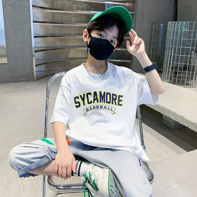 Summer Boys' Cool And Stylish 2026 New Short-Sleeve T-Shirt, Pure Cotton, Trendy For Older Children, Fashionable Boy Street Style Internet Celebrity T-Shirt - Image 5