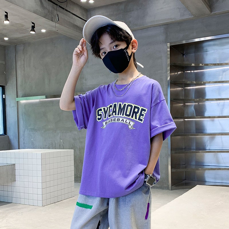 Summer Boys' Cool And Stylish 2026 New Short-Sleeve T-Shirt, Pure Cotton, Trendy For Older Children, Fashionable Boy Street Style Internet Celebrity T-Shirt - Image 4