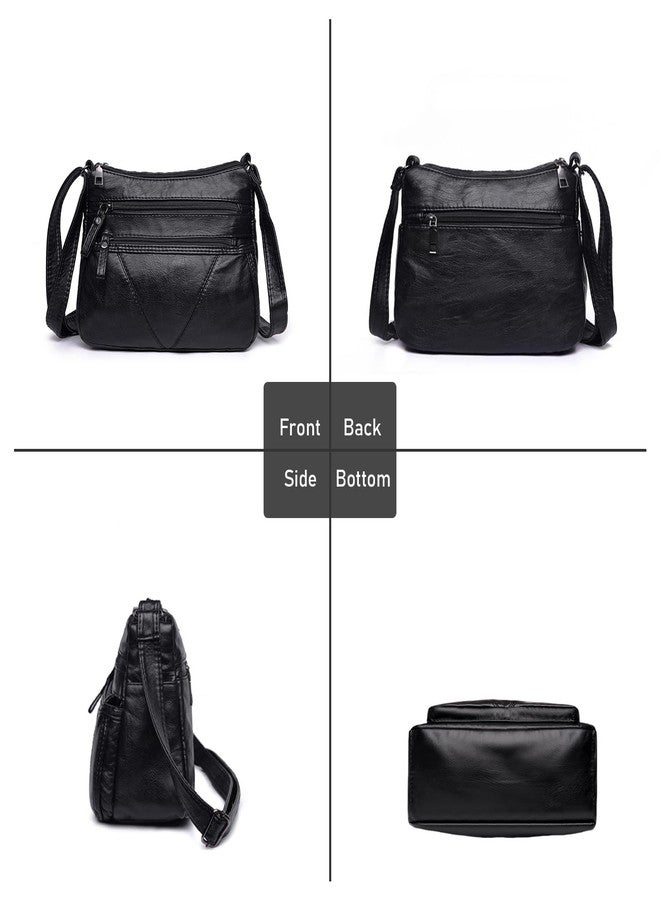 WITERY Crossboby Bag for Women - Soft PU Leather Multi-Pocket Shoulder Handbags Pocketbooks Medium Sized Bag Small Purses, Black Style 1, 7.2 inches (9.8 x 3.3 x 7.2 inches) - Image 3