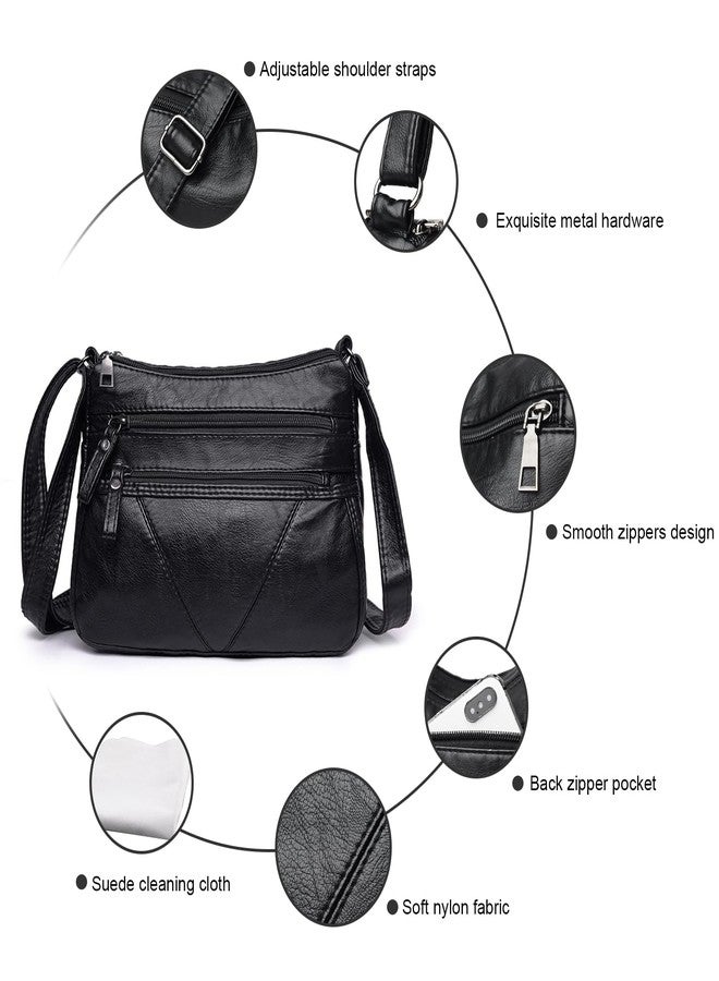 WITERY Crossboby Bag for Women - Soft PU Leather Multi-Pocket Shoulder Handbags Pocketbooks Medium Sized Bag Small Purses, Black Style 1, 7.2 inches (9.8 x 3.3 x 7.2 inches) - Image 4