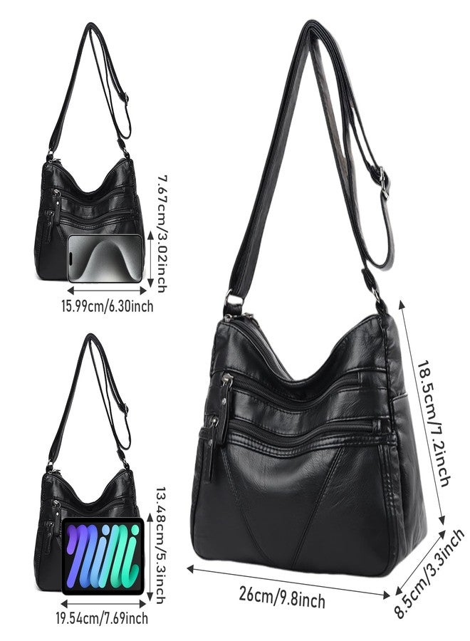 WITERY Crossboby Bag for Women - Soft PU Leather Multi-Pocket Shoulder Handbags Pocketbooks Medium Sized Bag Small Purses, Black Style 1, 7.2 inches (9.8 x 3.3 x 7.2 inches) - Image 2