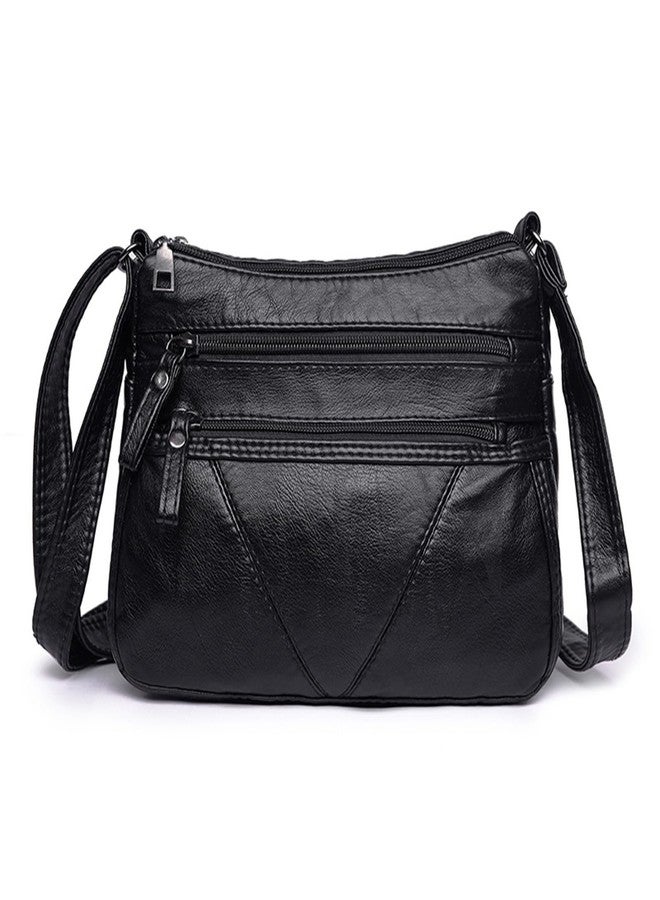 WITERY Crossboby Bag for Women - Soft PU Leather Multi-Pocket Shoulder Handbags Pocketbooks Medium Sized Bag Small Purses, Black Style 1, 7.2 inches (9.8 x 3.3 x 7.2 inches) - Image 1