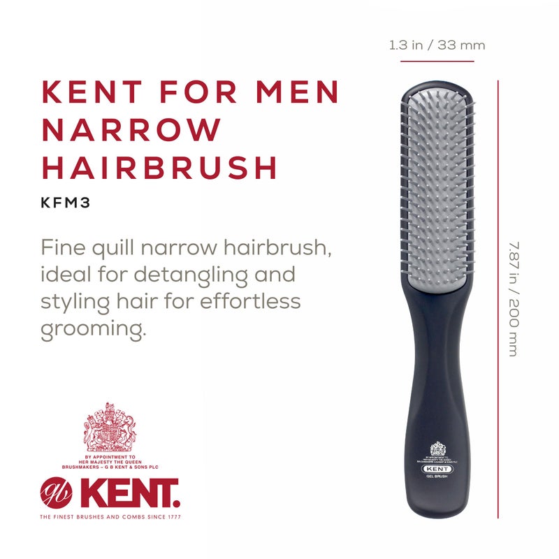 Kent KFM3 Gel Styling Hair Brush for Men, 9 Row Men's Hair Brush with Ionic Anti Static Bristles, Detangling and Smoothing Short to Medium Length Hair - Image 2