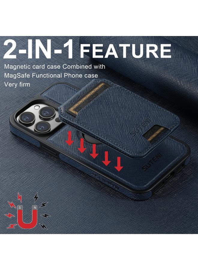 Suteni Case For iPhone 16 Pro Max M2 Cross-Grain MagSafe Vertical Card Back Phone Case - Image 3