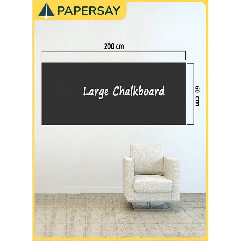 PAPERSAY 60 x 200 cm Thickened Waterproof Removable Dry-erase Self-adhesive Black Chalkboard Stickers, Free to Cut For Home Kitchens, Children's Rooms, Offices, Restaurants, Coffee Bars - 5 Chalks Included (Black) - Image 2