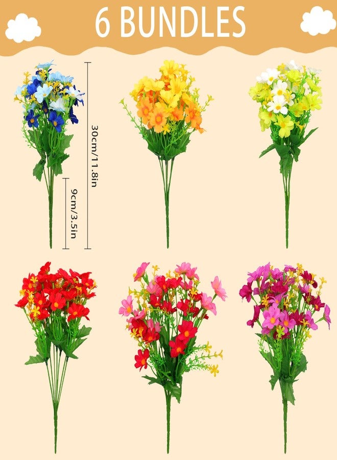 Fumwase Artificial Silk Flowers for Outdoor Faux Flowers 6 Bundle Fake Wildflowers Bulk Spring Summer Flowers Shrubs Plastic Daisies Flowers UV Resistant for Home Indoor Garden Patio Lawn Decoration - Image 2