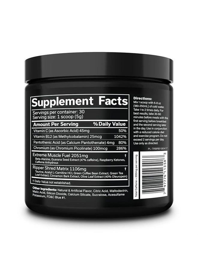 JNX Sports - ® The Ripper! Shredding Thermogenic Fat Burner for Men & Women – Fast Acting Stim Thermogenesis, Appetite Suppressant, Extreme Energy & Focus Supplement – Blue Raspberry, 30 Servings - Image 1