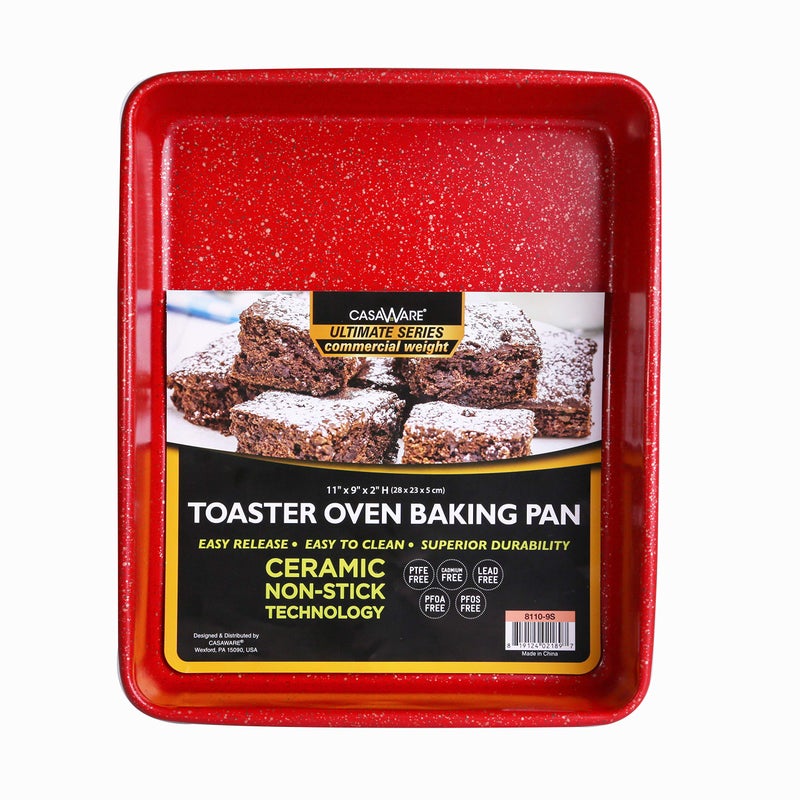 casaWare casaWare 11 x 9 x 2inch Toaster Oven Ultimate Series Commercial Weight Ceramic NonStick Coating Baking Pan Red Granite 