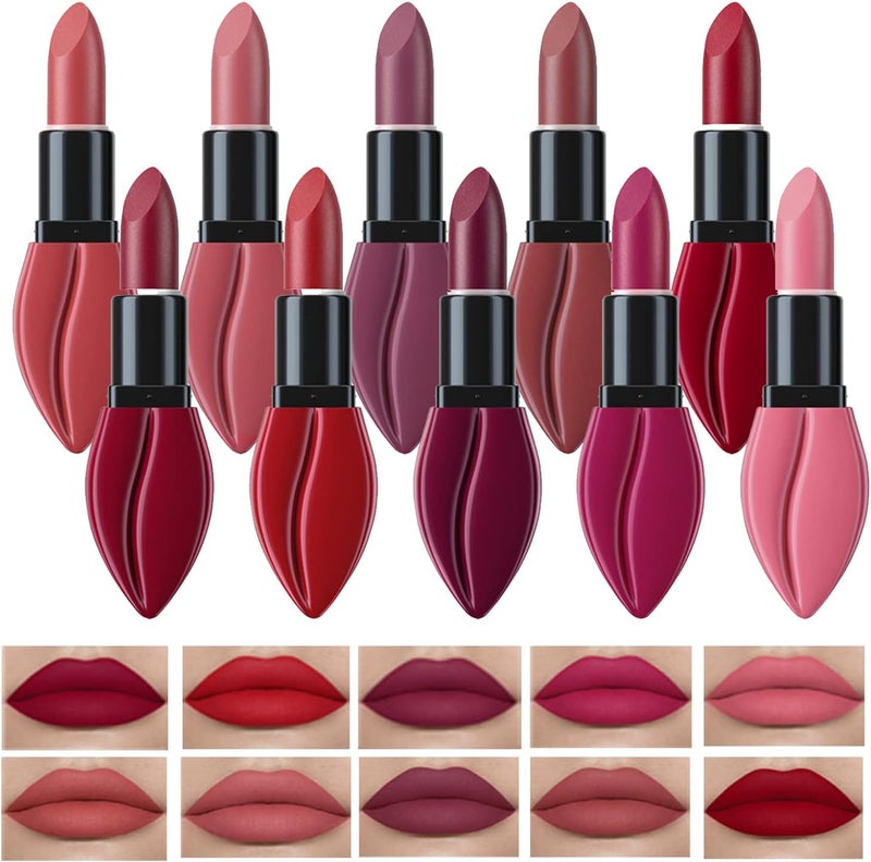 RoseFlower Lipstick Set 5Pcs Matte Liquid Lipstick Nonstick Long Lasting Lip Gloss Kit High Shine for Fuller Looking Lips Pigmented Lip Makeup Gift Sets for Girls and Women