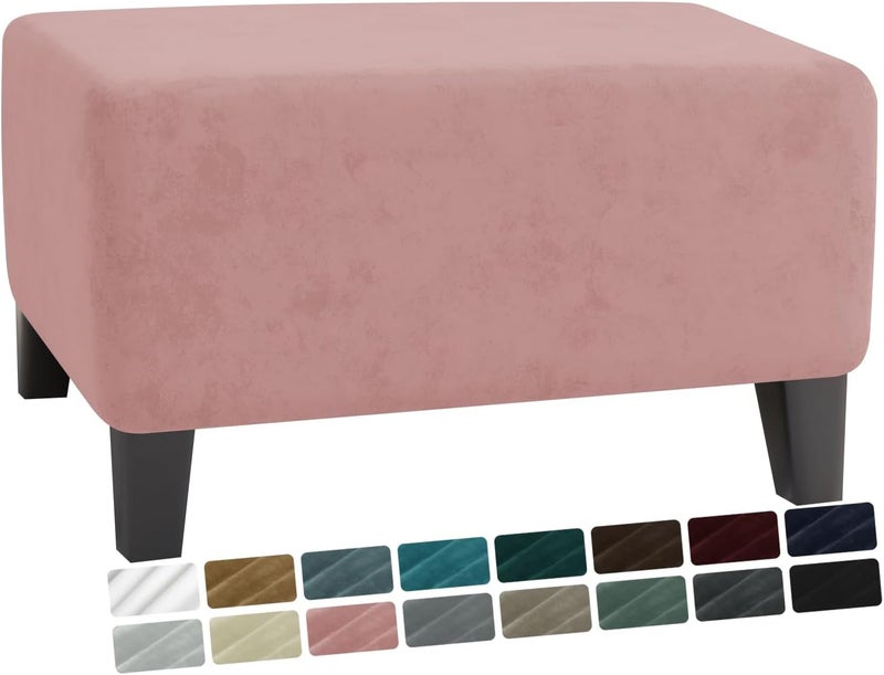 MAXIJIN Velvet Ottoman Cover Rectangular Stretch Square Ottoman Covers Slipcover Rectangle Washable Foot Stool Cover Thick Storage Protector with Elastic Bottom (Ottoman Small, Dusty Pink) - Image 1