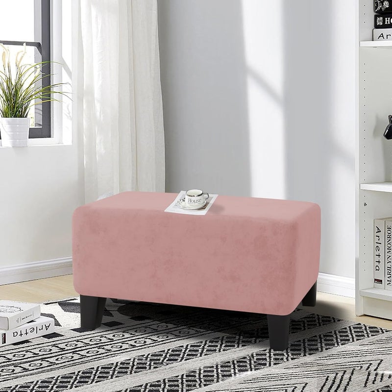 MAXIJIN Velvet Ottoman Cover Rectangular Stretch Square Ottoman Covers Slipcover Rectangle Washable Foot Stool Cover Thick Storage Protector with Elastic Bottom (Ottoman Small, Dusty Pink) - Image 2