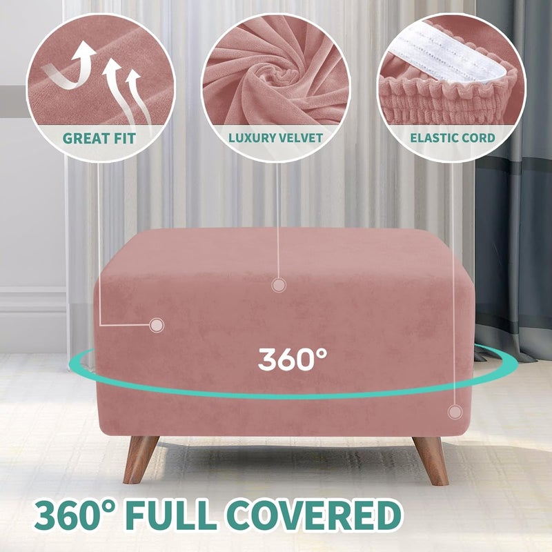 MAXIJIN Velvet Ottoman Cover Rectangular Stretch Square Ottoman Covers Slipcover Rectangle Washable Foot Stool Cover Thick Storage Protector with Elastic Bottom (Ottoman Small, Dusty Pink) - Image 4