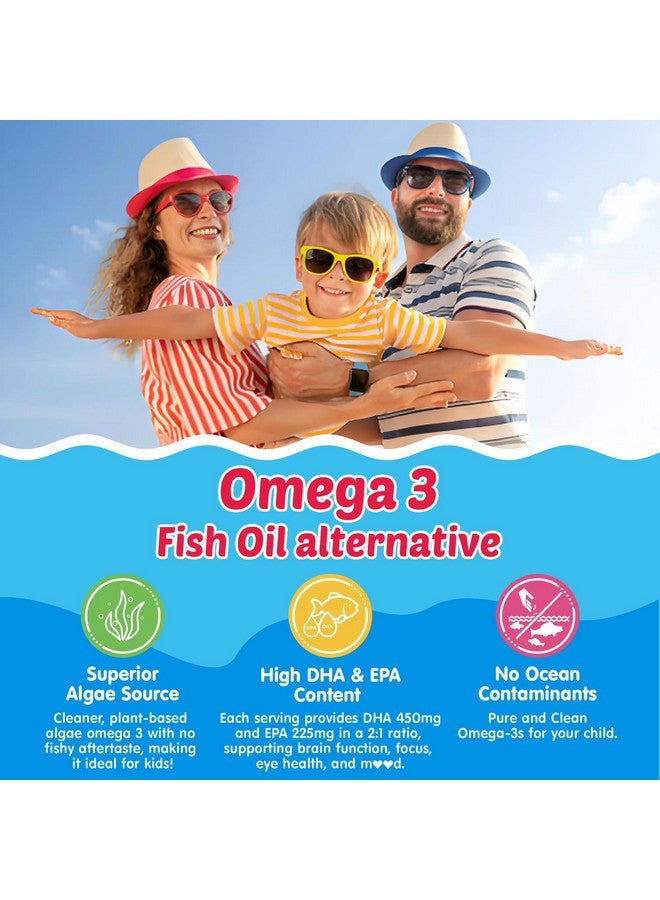 NEVISS Kids Omega 3 Gummies with Calcium, Vitamin D3 & K2, C, Omega-3 DHA Gummies for Focus and Memory, Bone Health & Immune Support, Kids Omega3 Supplement - No Fish Taste, Non-GMO, Chewable, 2 Pack - Image 3
