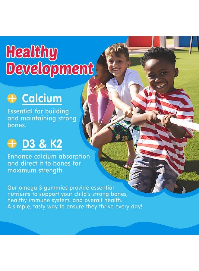 NEVISS Kids Omega 3 Gummies with Calcium, Vitamin D3 & K2, C, Omega-3 DHA Gummies for Focus and Memory, Bone Health & Immune Support, Kids Omega3 Supplement - No Fish Taste, Non-GMO, Chewable, 2 Pack - Image 4