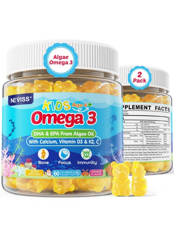 NEVISS Kids Omega 3 Gummies with Calcium, Vitamin D3 & K2, C, Omega-3 DHA Gummies for Focus and Memory, Bone Health & Immune Support, Kids Omega3 Supplement - No Fish Taste, Non-GMO, Chewable, 2 Pack - Image 1