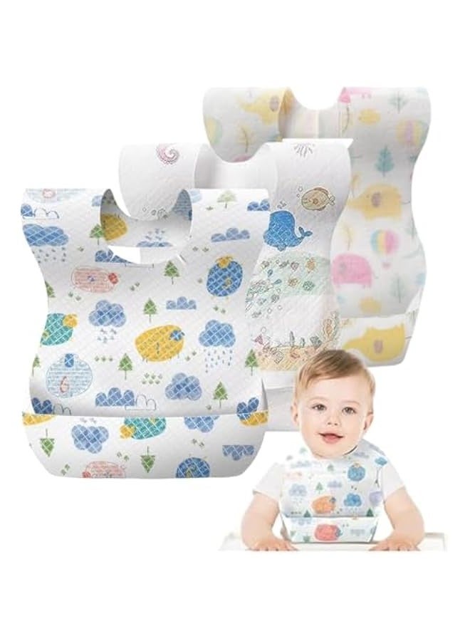 TRASSLE 60pcs Baby Disposable Bibs-Individually Packaged,Soft, Leak Proof and Convenient, Portable Waterproof Bib with Crumb Catcher, Suitable for traveling and outing, Baby Bibs Travel Essential - Image 1