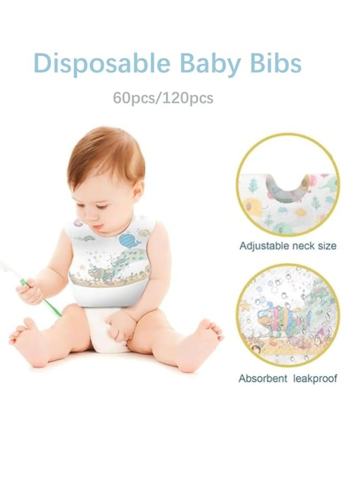 TRASSLE 60pcs Baby Disposable Bibs-Individually Packaged,Soft, Leak Proof and Convenient, Portable Waterproof Bib with Crumb Catcher, Suitable for traveling and outing, Baby Bibs Travel Essential - Image 5