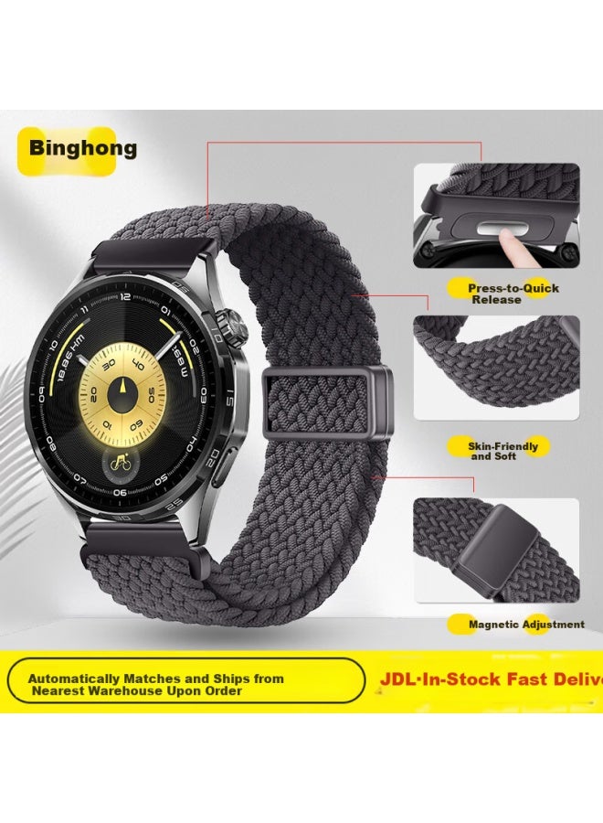 Binghong Magnetic Woven Quick-release Watch Strap For Huawei Gt6 41mm, Watch 5, Gt5/gt5 Pro/gt4/gt3 Pro/gt2 - Space Gray - Image 1