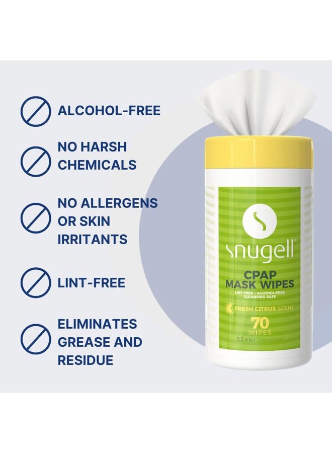 Snugell CPAP Mask Wipes by | 70 Count | Fresh Citrus Scent | 100% Soft Cotton | Lint & Alcohol Free | Skin Safe | Easy | Opening Canister | Clean CPAP Mask, Tube & Devices (3) - Image 5