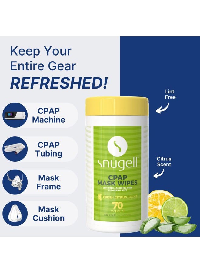 Snugell CPAP Mask Wipes by | 70 Count | Fresh Citrus Scent | 100% Soft Cotton | Lint & Alcohol Free | Skin Safe | Easy | Opening Canister | Clean CPAP Mask, Tube & Devices (3) - Image 4