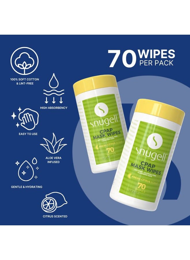 Snugell CPAP Mask Wipes by | 70 Count | Fresh Citrus Scent | 100% Soft Cotton | Lint & Alcohol Free | Skin Safe | Easy | Opening Canister | Clean CPAP Mask, Tube & Devices (3) - Image 2