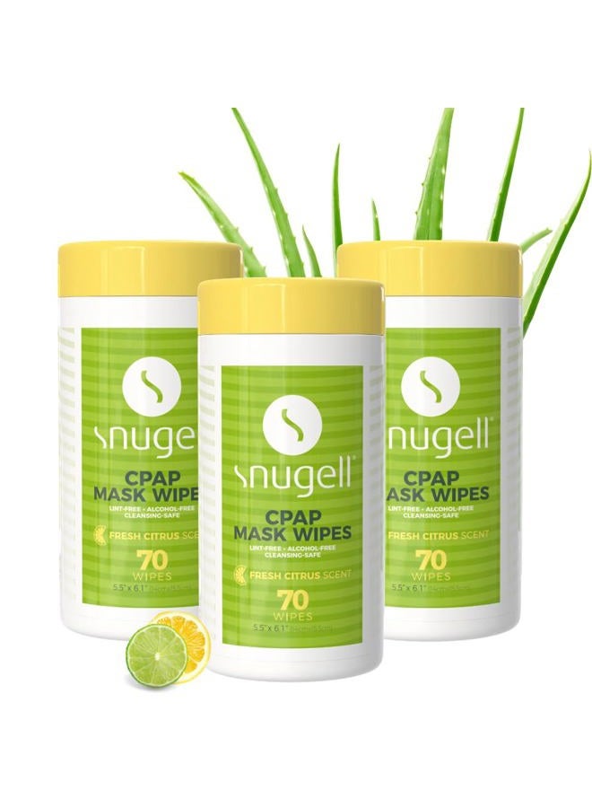 Snugell CPAP Mask Wipes by | 70 Count | Fresh Citrus Scent | 100% Soft Cotton | Lint & Alcohol Free | Skin Safe | Easy | Opening Canister | Clean CPAP Mask, Tube & Devices (3) - Image 1