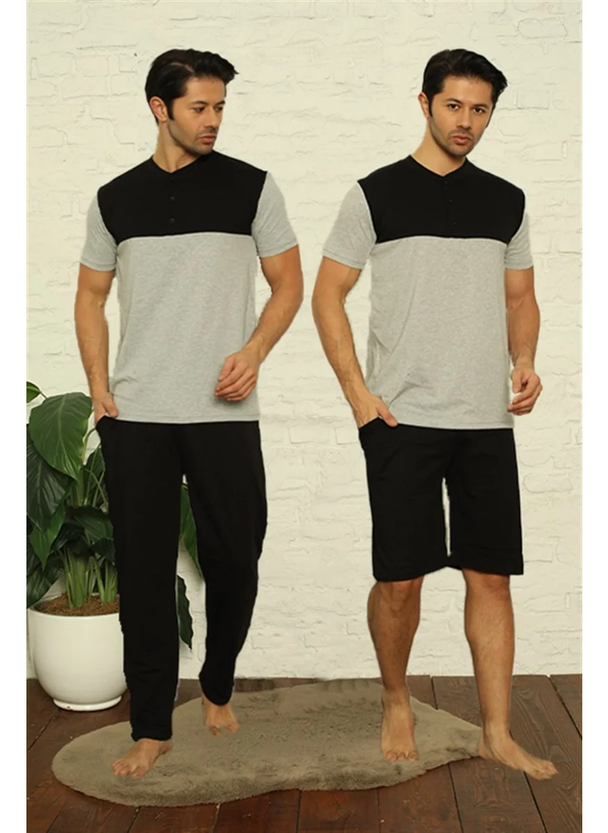 اكبينيز Men's Gray 3-Piece Pajamas Set 6823