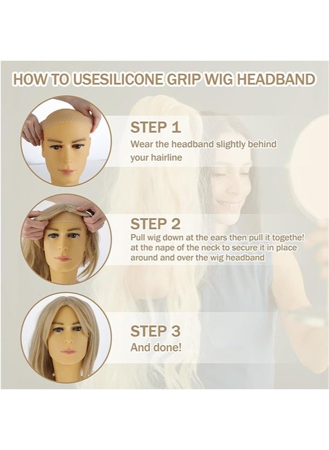 3 Pieces Silicone Grip Wig Band Adjustable Silicone Wig Headband Fix Non Slip Wig Bands Seamless Wig Grip Band Strong Holder for Men Women Sports Yoga (Skin Color) - Image 4