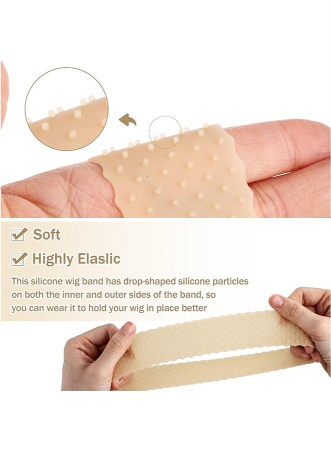 3 Pieces Silicone Grip Wig Band Adjustable Silicone Wig Headband Fix Non Slip Wig Bands Seamless Wig Grip Band Strong Holder for Men Women Sports Yoga (Skin Color) - Image 3