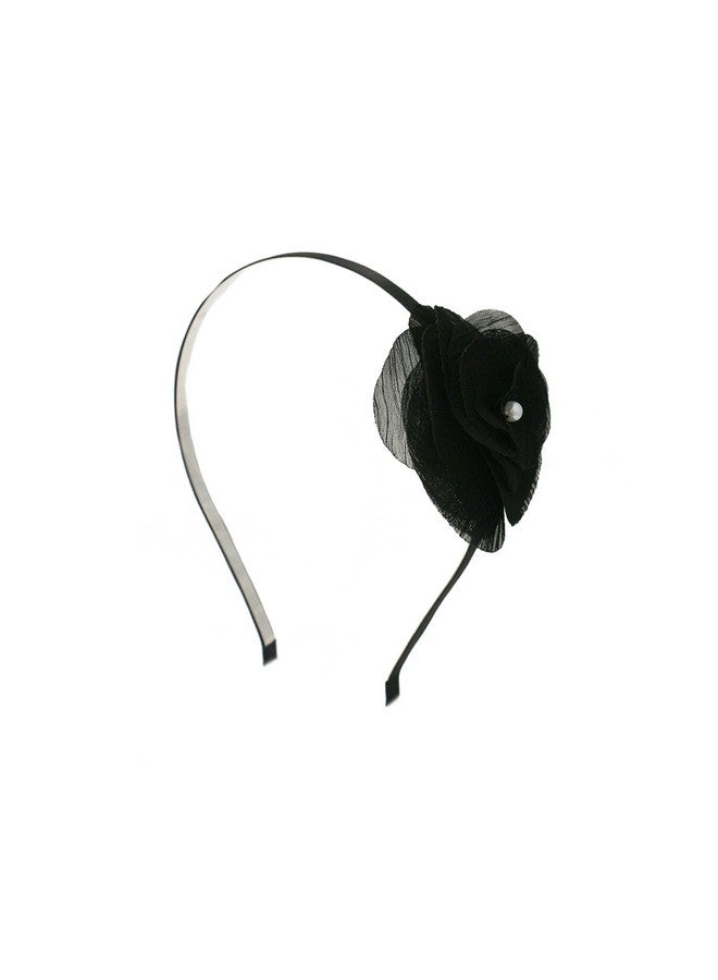 Mia Flower Headband Black Chiffon With Pearl Center Hair Accessory For Women And Girls 1 Pc - Image 1