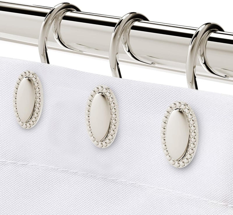 iToplin Nickel Shower Curtain Hooks, Rust Proof Shower Curtain Rings for Bathroom, Metal Decorative Shower Curtain Hooks Hangers for Shower Curtain Rod and Liner, Shower Hooks for Shower Curtain Set of 12 - Image 1
