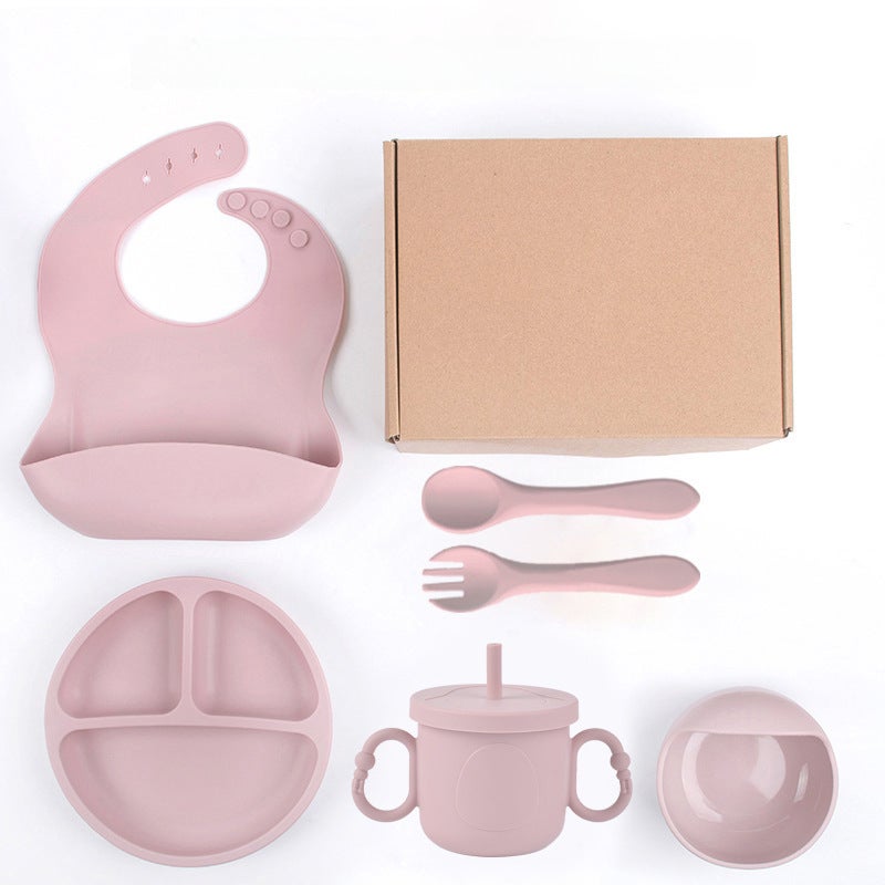 Domobaby Silicone Feeding Set for KidsLotus Root Starch Color-Smiley Plate Pure Silicone Six-Piece Set Flying Machine Box DM-253-22 Lotus Root Starch Color-Smiley Plate Pure Silicone Six-Piece Set Flying Machine Box DM-253-22 
