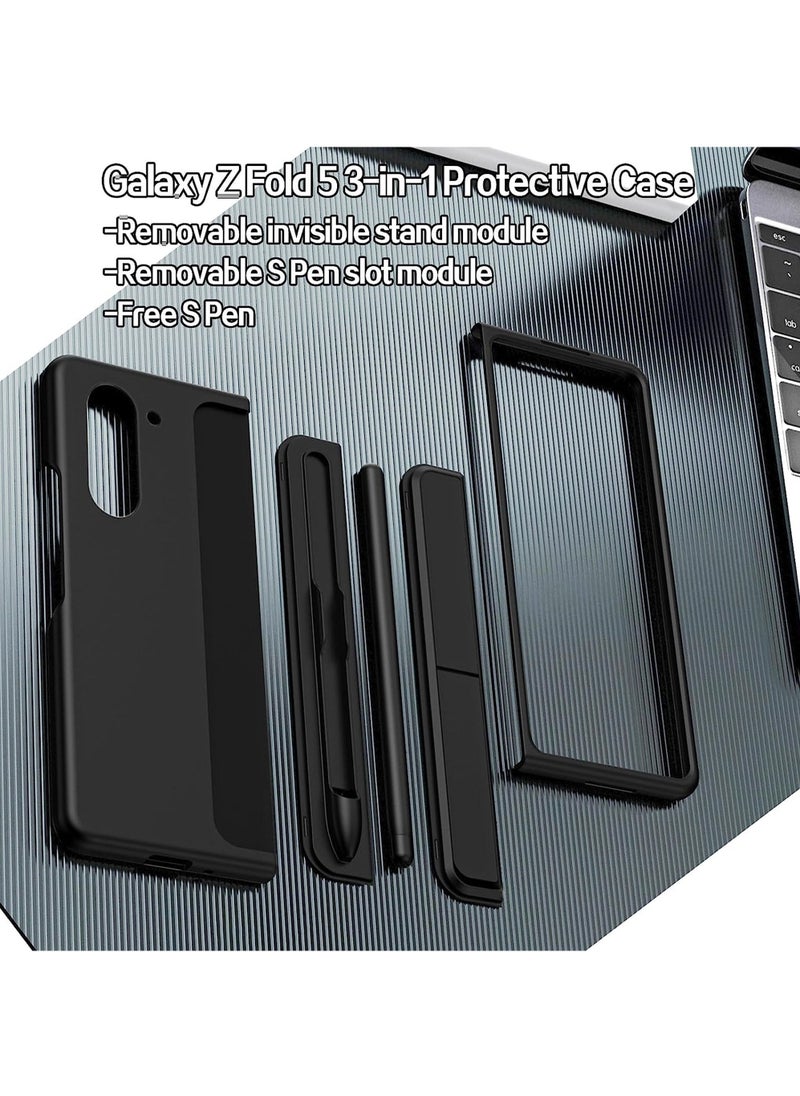 For Samsung Galaxy Z Fold 5 Case with S Pen [Changable S Pen Holder & Kickstand ] [Support Wireless Charging] Matte Z Fold 5 Case Hard PC Shockproof Anti-Scratch Case for Samsung Z Fold 5
