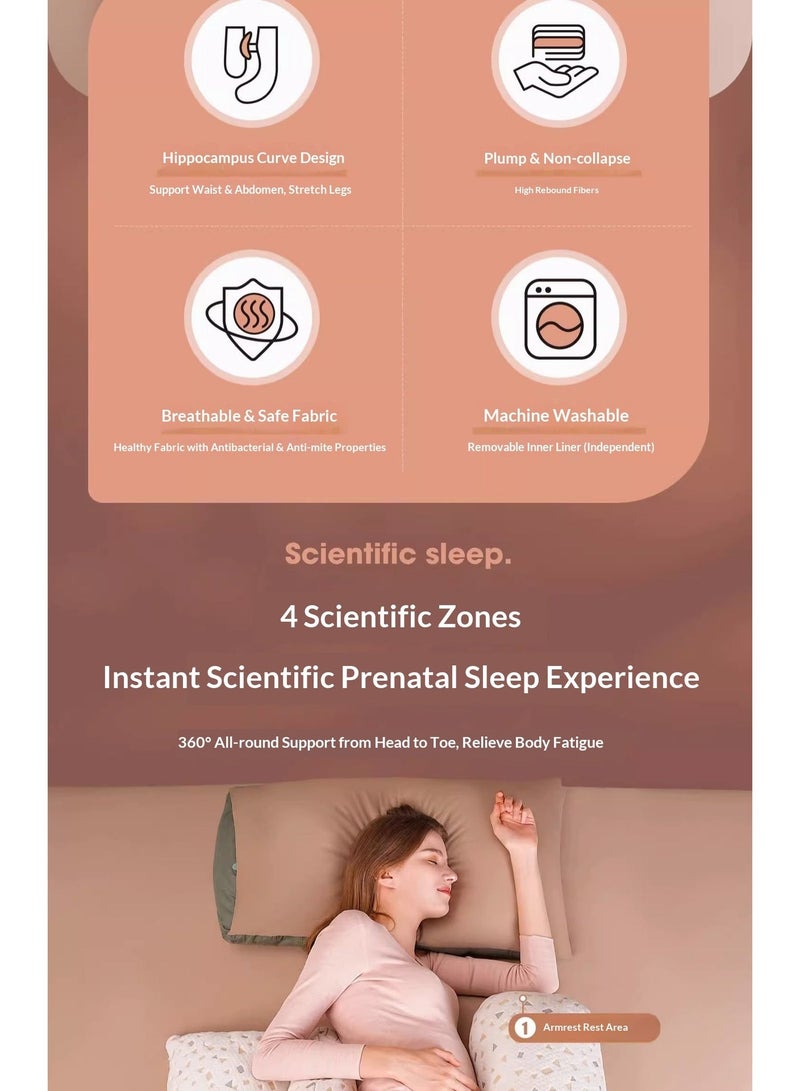 وسادة الحمل للنوم الجانبي - دعم قابل للتعديل للأمهات للظهر والبطن - وسادة جسم على شكل U لتخفيف آلام الحمل ودعم الساقين - قطن قابل للتنفس - Image 3