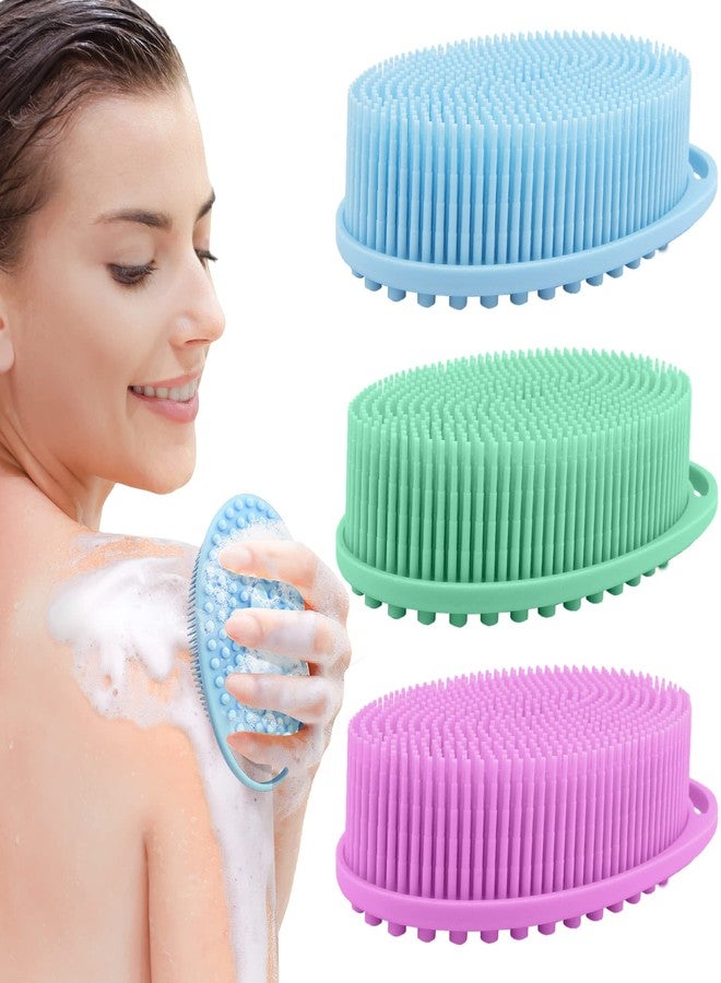 PQRUU 3 Pack Silicone Body Scrubbers for Use in Shower, Exfoliating Body Scrubber Fit for All Kinds of Skin, Soft Silicone Loofah,Bath Scrubbers Rapid Foaming,Blue,Green,Purple - Image 1