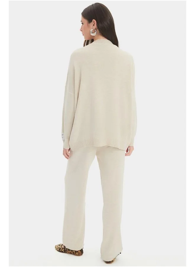 JUNE June Women Wide Fit V Neck Button Detailed Cardigan - Trouser Set Stone