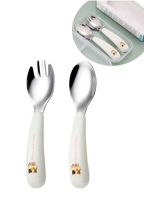 Children's portable tableware set, cartoon spoon and fork, baby learning food training spoon household fork and spoon 304 stainless steel